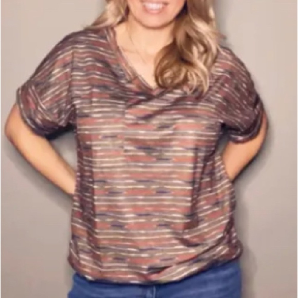 BOUTIQUE S/S Stripe Pocket VNeck Tee NEW!
